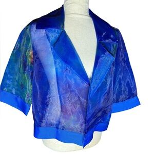 Vtg Sheer Watercolor Artsy Crop Jacket Womens Size S Fairy Avant Garde Romantic